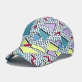 Dettaglio cappello da baseball con motivo geometrico retrò anni '90 stile Memphis - Regolabile / Stampa Pop Art Blu Ciano (3#色)