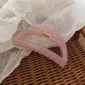 Pink semi-moon hair claw clip with golden metal spring on rustic background - 4# Pink