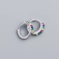 Rainbow cubic zirconia hoops in S925 sterling silver with multicolor gemstone inlay - 925 Silver / Platinum (Colorful Stone)