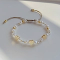 Baroque heart bracelet with freshwater pearls and adjustable gold braided cord - Heart Style (ZZS220012A)