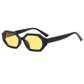 Fashionable geometric hexagonal sunglasses with black frames and yellow tinted lenses - Black Frame Yellow Lens