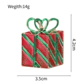 Christmas gift box brooch with red enamel, green glitter, and bow design (4.2cm x 3.5cm) - Red Gift Box (C371-A)