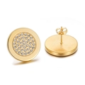 Fashionable gold stainless steel hollow disc earrings with sparkling white crystals - Luxury Disk Full Zircon Gold (KE60351-K)