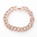 Rose gold Cuban link bracelet with sparkling rhinestones in a hip-hop style design - 7 inch (18cm) / Rose Gold