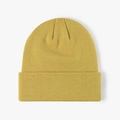Winter double-layered ginger yellow knitted beanie with a classic ribbed fold-over design - Ginger Yellow