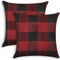 Set of two red and black buffalo plaid linen throw pillow covers for sofa decor - 45*45cm (Pillow Not Included) / China Red