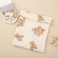 Detail of quilted cotton diaper bag with bear print and snap closure for strollers - Double Bears