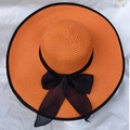Cappello da sole arancione a tesa larga con fiocco nero e bordo a contrasto da donna - Arancione / 56-60cm
