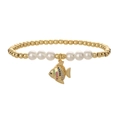 Elegante bracciale con perle dorate e ciondolo a forma di pesce tropicale con strass colorati - Ciondolo Pesce Tropicale Colorato Dorato