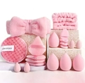 Pink makeup sponge set including headband, soft face towel, and beauty blenders - Essential Full Set / Pink