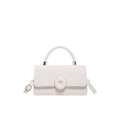 Borsa a tracolla minimalista in pelle bianca con fibbia tonda dorata e texture - Bianco
