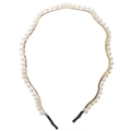Elegant wavy gold metal headband featuring white faux pearls for a vintage minimalist look - 6779 Gold Wavy Pearl