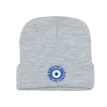 Gorro de punto gris con bordado de Evil Eye y diseño de texto No Bad Vibes chic - M (56-58cm) / Gris