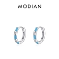 Orecchini a cerchio minimalisti in argento sterling S925 con smalto blu e zirconi - Argento 925 / Argento con smalto blu