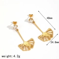 Orecchini a foglia di ginkgo oro con zircone bianco, dimensioni 48x24,8mm, peso 4,2g - Elegante Foglia di Ginkgo Lunga (TE60530)