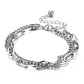 Pulsera de doble cadena plateada para hombre con cierre de langosta y colgante de bola - Estilo de Capas Doble (KB147924-Z) / Plateado