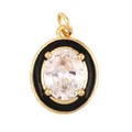 Oval gold pendant with clear zircon stone and black enamel frame on white background - Oval-Black