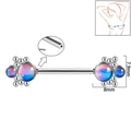 Stainless steel nipple ring featuring iridescent gemstone studs and 8mm flower design - 1.6x14mm (Threadless) / Style 4-Blue Glitter