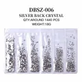 Flat back silver crystal rhinestones for nail art, mixed sizes in 6-grid pack DBSZ-006 - Mixed Sizes SS4-SS16 Around 1440 Pieces / Silver / White Zirconia
