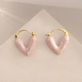 French vintage heart earrings in pearly pale pink purple with golden hoops - Pearlescent Heart Drops / Pink