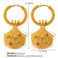 Goldene Muschelohrringe mit bunten Strasssteinen aus Edelstahl, Größe 31,8mm x 15,3mm - Goldene Ohrringe (EH381)