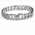Silver 18K plated 12mm Cuban link bracelet with sparkling transparent cubic zirconia - 20cm / Silver / Watch Clasp