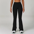 High-waisted black flared yoga pants with slim fit shaping and elastic sports fabric - S / Premium Black