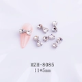 Silver bow nail charms with clear rhinestones for manicures, size 11x5mm, 6 piece set - Clear Silver Base Bow (8085)