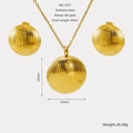 Golden stainless steel jewelry set with 18k gold plating and vertical striped texture - Round Concentric Style (ZS1537G)