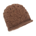 Close-up of caramel knit beanie showing 3D floral texture and thick rolled hem - One Size / Dark Khaki