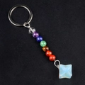 Chakra key ring with colorful natural stone beads and blue Merkaba star pendant - Opal (Synthetic)