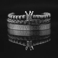 Set de tres pulseras para hombre con corona y números romanos en acabado gris oscuro - Negro Corona con Circonio Negro