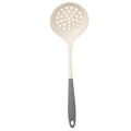 Skimmer spoon in grey and beige silicone with long handle and hanging hole for kitchen - White Grey Slotted Spoon