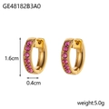 Detail view of gold hoop earrings with pink cubic zirconia inlay showing 1.6cm height size - Gold Pink Rhinestone (GE48182B3A0)