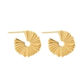 Macro view of gold-plated fan-shaped earrings with unique hammered pleated texture - Fan Pleated Style (E839-GO) / Gold