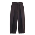 Dunkelbraune High-Waist-Anzughose mit weitem Bein, glattem Fall und eleganter Faltenlegung - XS / Pants
