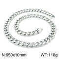 Collar de cadena cubana de 10mm en acero inoxidable pulido plateado 650mm hombre - Collar Color Acero 55CM