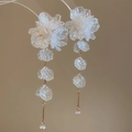 Elegant acrylic flower tassel earrings with iridescent petals and silver needle studs - Iridescent White (Silver Pin - White - Flower)