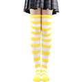 Women's thigh high socks featuring bright yellow and white horizontal stripes style - One Size / Wide Stripe / Yellow/White