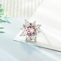 Floral S925 silver stud earrings featuring a central pink zircon and crystal petals - One Pair Stud Earrings + Silicone Earplugs / Rose Pink (A541-4#)
