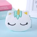 Cute unicorn plush coin purse with gold horn and mint green zipper for kids and girls - Cyan