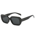 Classic black thick frame square sunglasses with triple metal rivets and dark tinted lenses - Black Frame Full Grey