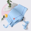 Light blue folding sun umbrella with J-shaped hook handle and cute blue ribbon bow decoration - Light Blue Two Hearts With Black Glue Coating