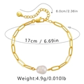 Détail d'un bracelet chaîne en or 18K avec perle et mesures de taille précises - KB0103-Trombone Perle