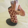 Hand-painted giraffe wood carving eyeglass holder with round black base stand - Giraffe