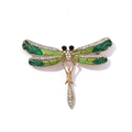 Detail of dragonfly brooch with green enamel wings and sparkling crystal accents - Style 17