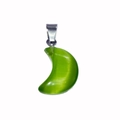 Green crystal moon pendant necklace charm with polished crescent shape and metal loop - Green Cat's Eye