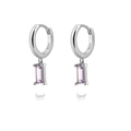 S925 sterling silver hoop earrings featuring rectangular purple zircon stone pendants - Silver Rectangle Purple