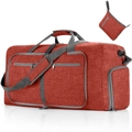 Foldable brick red travel duffel bag with grey straps and small storage pouch - 85L / Ant Red
