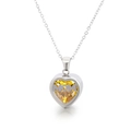 Silver stainless steel heart necklace with yellow birthstone and MOM engraving - Steel November (KN226775-K)